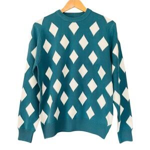 Bogey Boys Rhombus Sweater Golf Crewneck 100% Cotton Teal Blue Size Small NEW